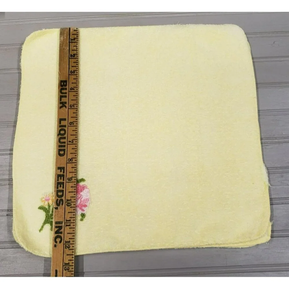 5 pc Vintage Towel Set, The Bathworks, Yellow with Embroidered Flowers